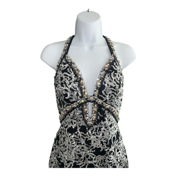 KISS KISS Formal Mary’s Bridal Mermaid Silver Crystal Maxi Dress Size 8. - Picture 3 of 10